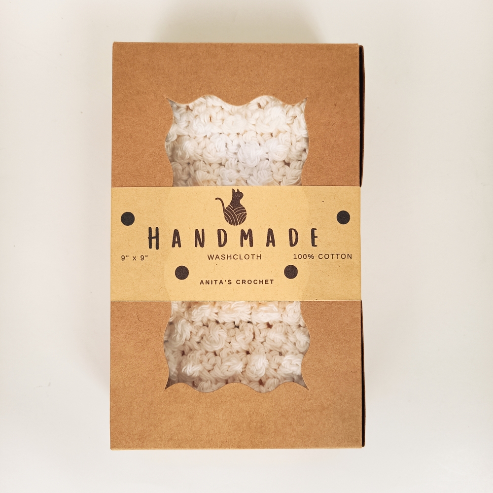 🤍One Handmade Cotton Washcloth White with box
